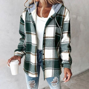 Women's Hooded Plaid Shirt Jacket | Amelie in Red - Juana Fashion