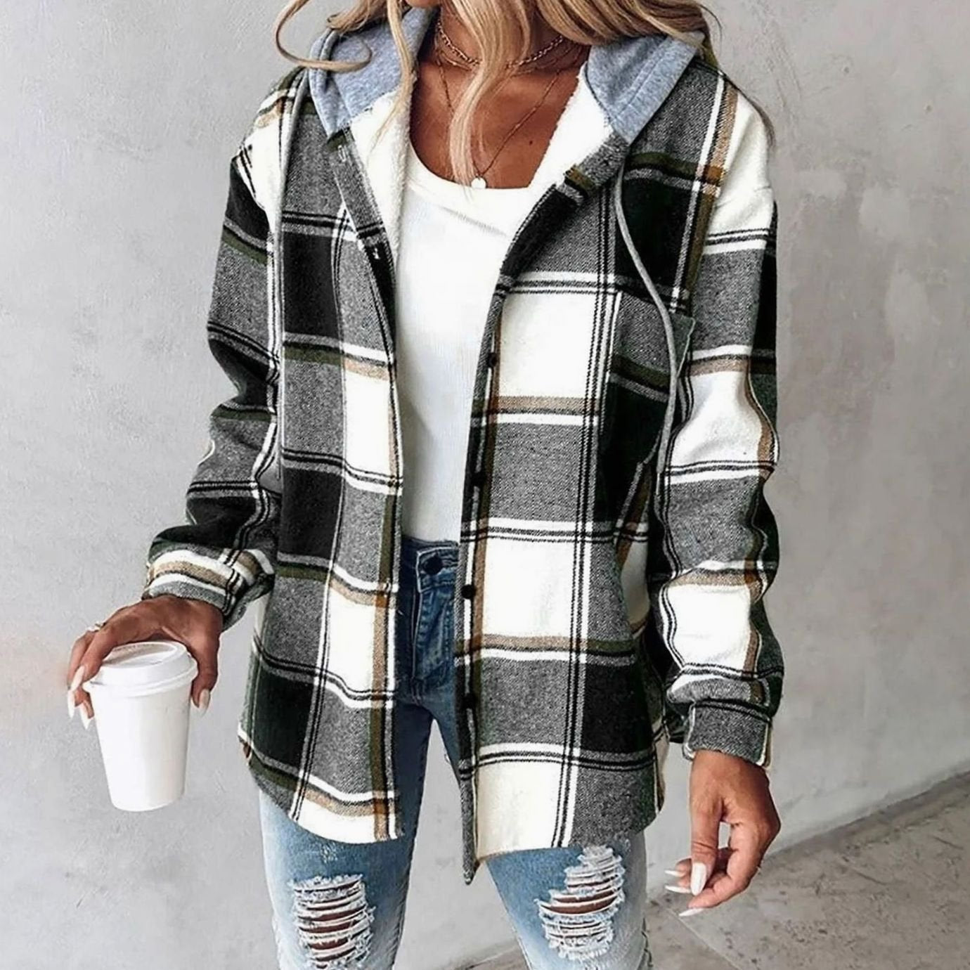 Women's Hooded Plaid Shirt Jacket | Amelie in Red - Juana Fashion