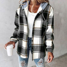 Women's Hooded Plaid Shirt Jacket | Amelie in Red - Juana Fashion