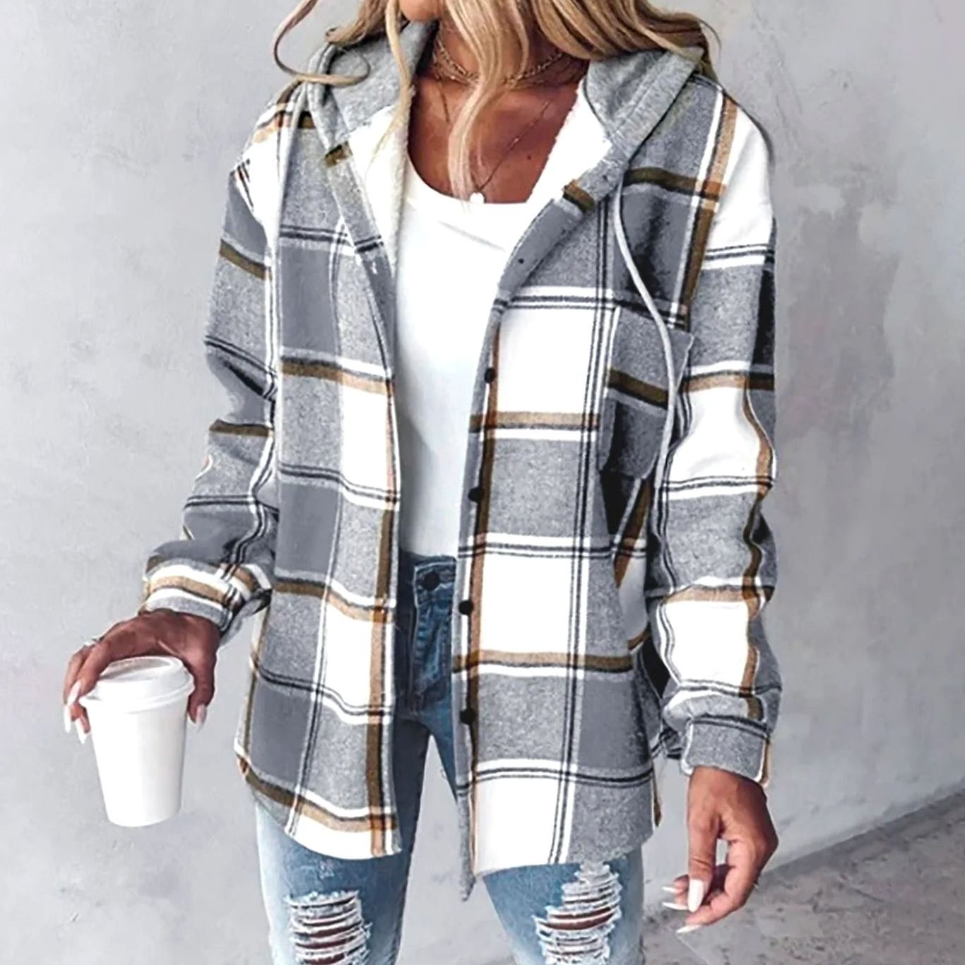 Women's Hooded Plaid Shirt Jacket | Amelie in Dark Red - Juana Fashion