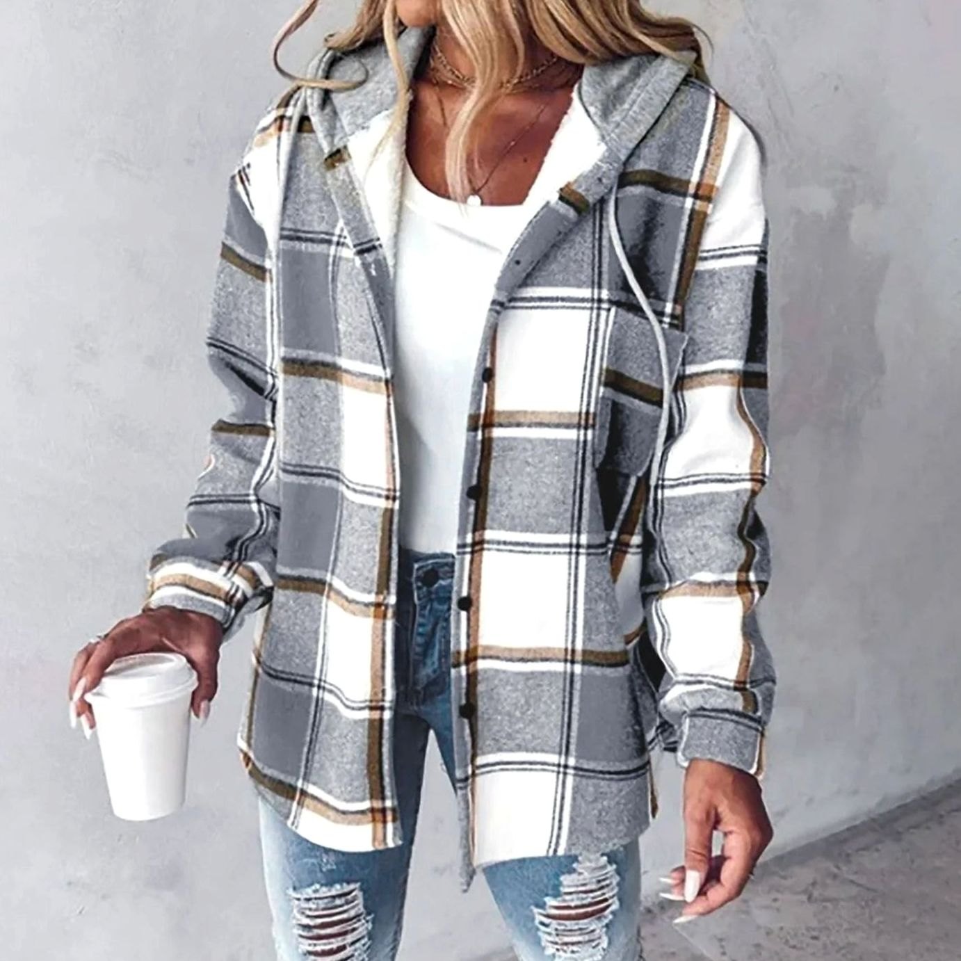 Women's Hooded Plaid Shirt Jacket | Amelie in Red - Juana Fashion