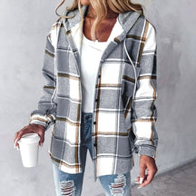 Women's Hooded Plaid Shirt Jacket | Amelie in Red - Juana Fashion