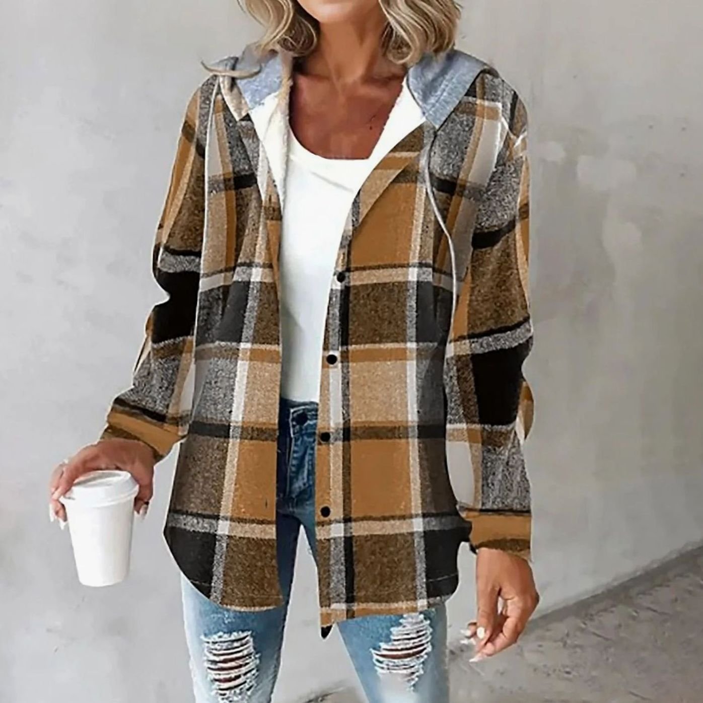 Women's Hooded Plaid Shirt Jacket | Amelie in Dark Red - Juana Fashion