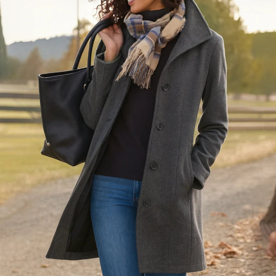 Women's Classic Mid-Length Button-Front Coat | Charlotte in Dark Green - Juana Fashion