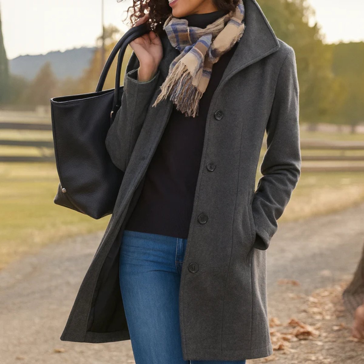 Women's Classic Mid-Length Button-Front Coat | Charlotte in Dark Green - Juana Fashion