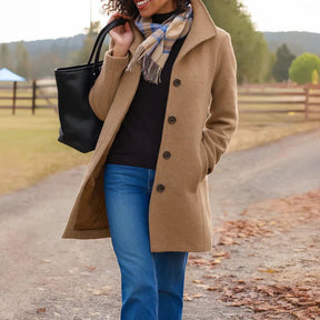 Women's Classic Mid-Length Button-Front Coat | Charlotte in Dark Green - Juana Fashion