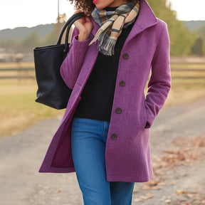 Women's Classic Mid-Length Button-Front Coat | Charlotte in Dark Green - Juana Fashion