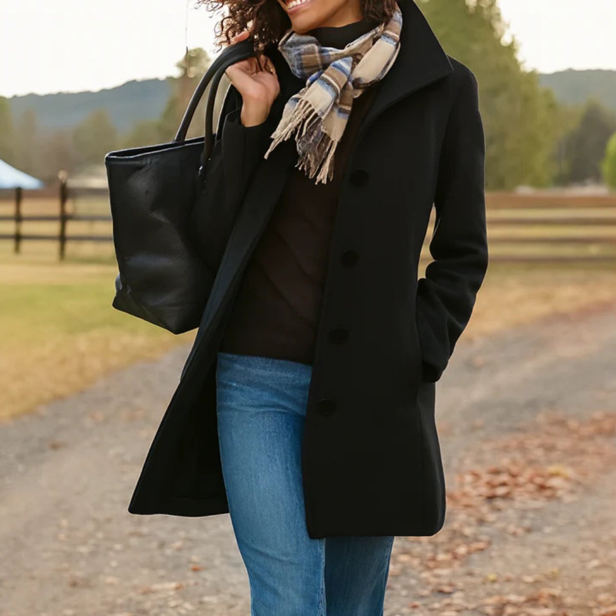 Women's Classic Mid-Length Button-Front Coat | Charlotte in Dark Green - Juana Fashion