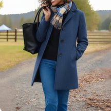 Women's Classic Mid-Length Button-Front Coat | Charlotte in Dark Green - Juana Fashion