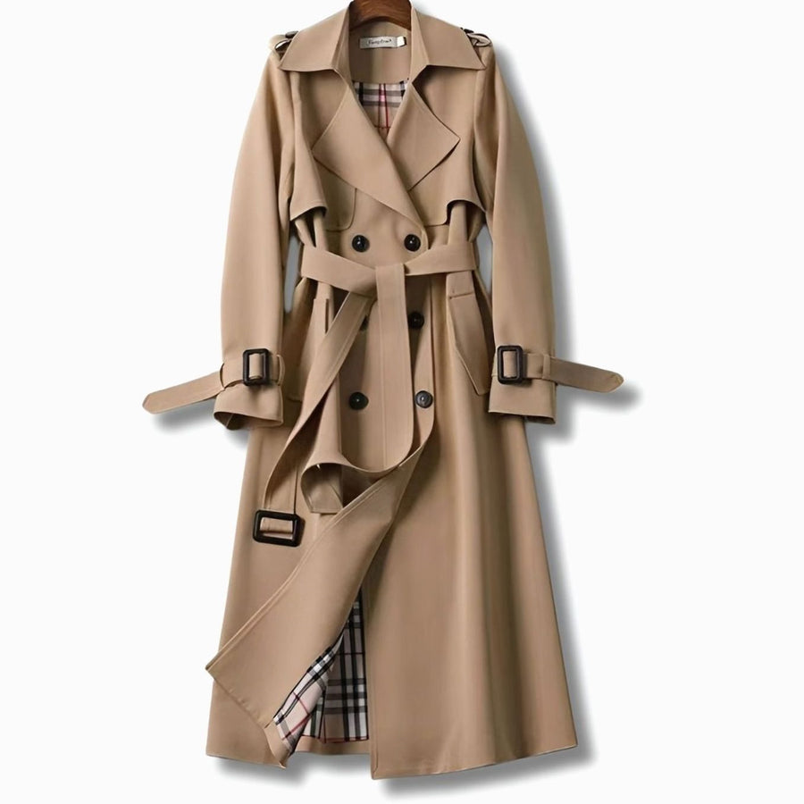 Women's Classic Belted Winter Trench Coat | Frieda in Khaki - Juana Fashion