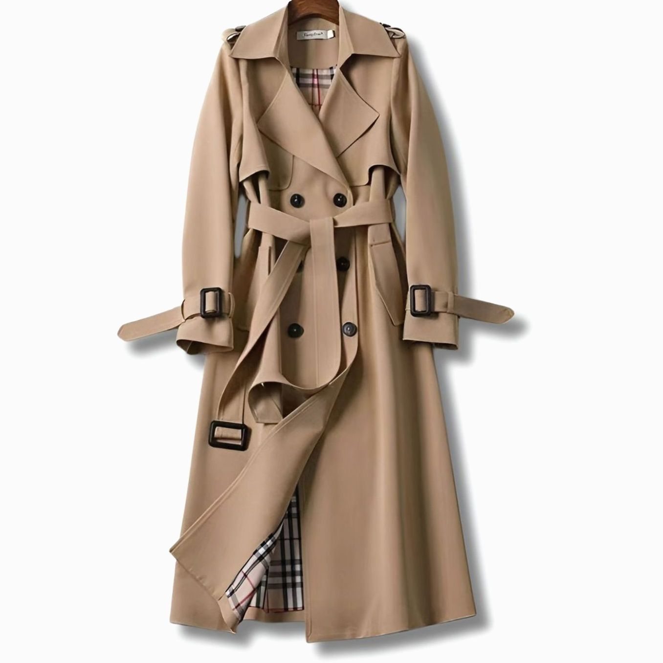 Women's Classic Belted Winter Trench Coat | Frieda in Khaki - Juana Fashion