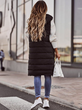 Women's Knee-Length Hooded Quilted Vest | Clara in Beige - Juana Fashion