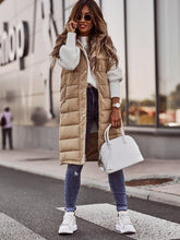 Women's Knee-Length Hooded Quilted Vest | Clara in Beige - Juana Fashion
