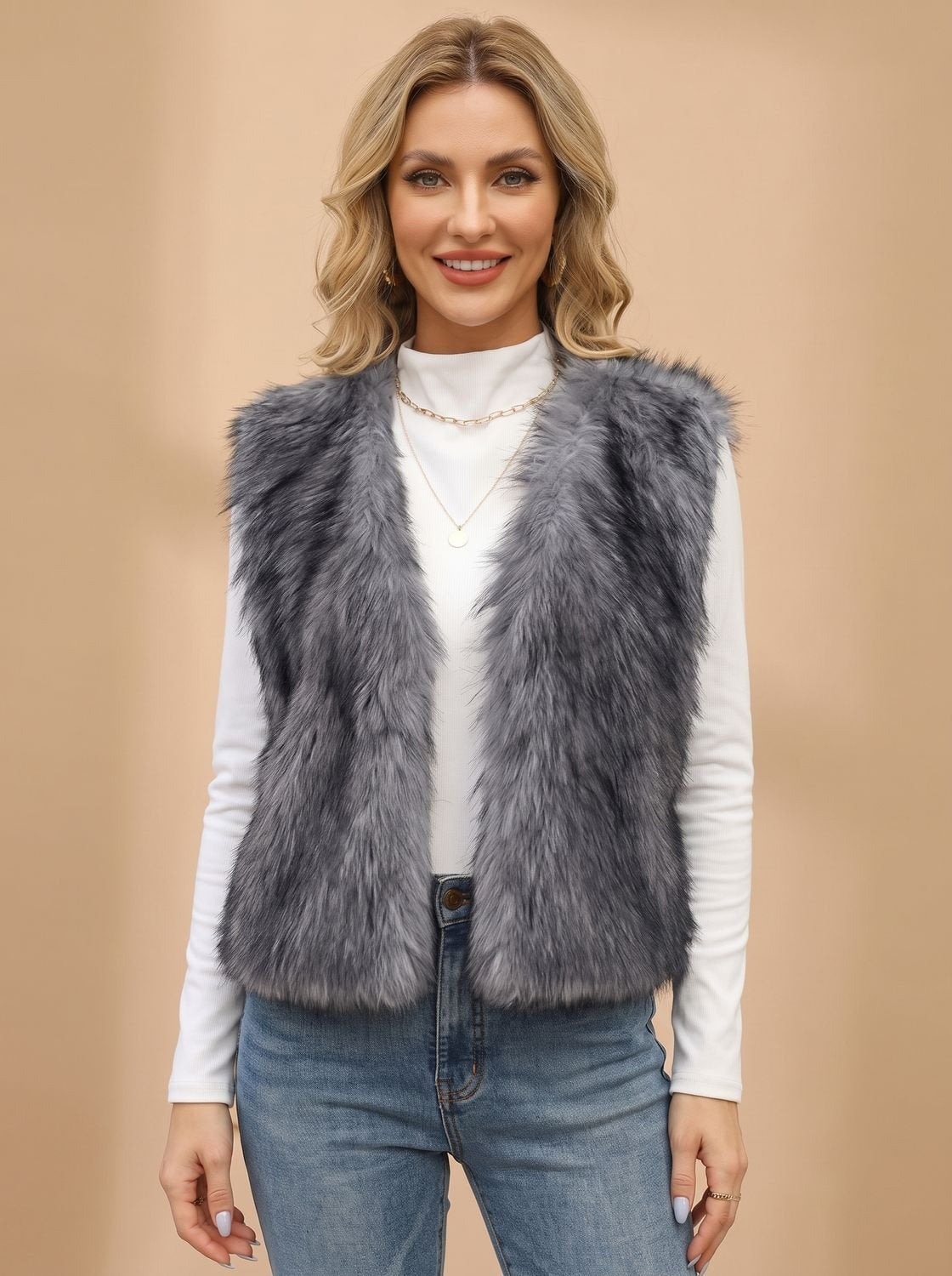 Women's Vest with Faux Fur Lining | Frieda in Gray - Juana Fashion