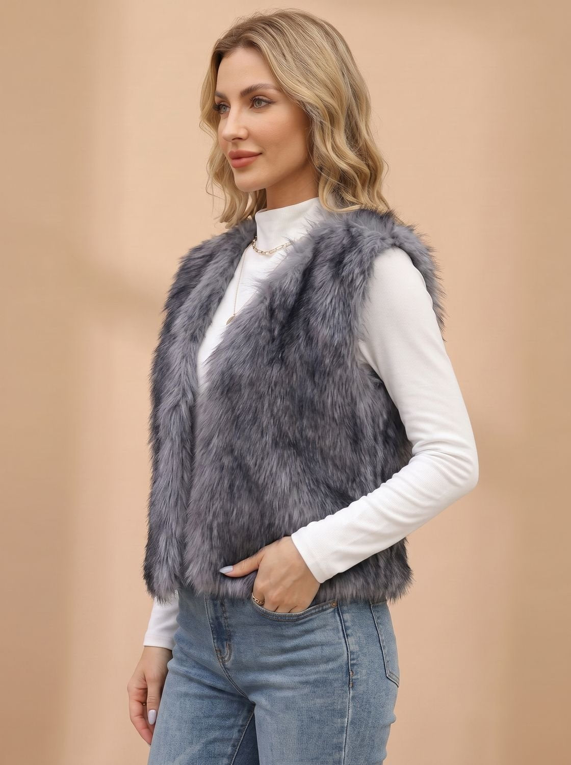 Women's Vest with Faux Fur Lining | Frieda in Gray - Juana Fashion