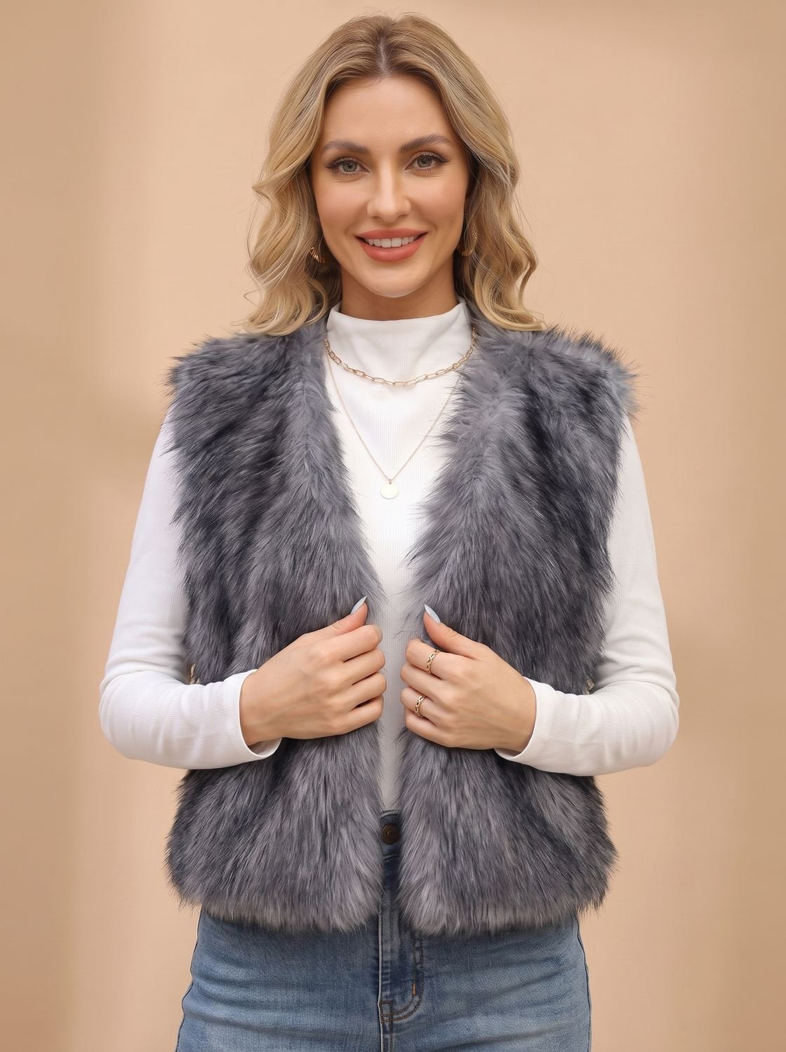 Women's Vest with Faux Fur Lining | Frieda in Black - Juana Fashion