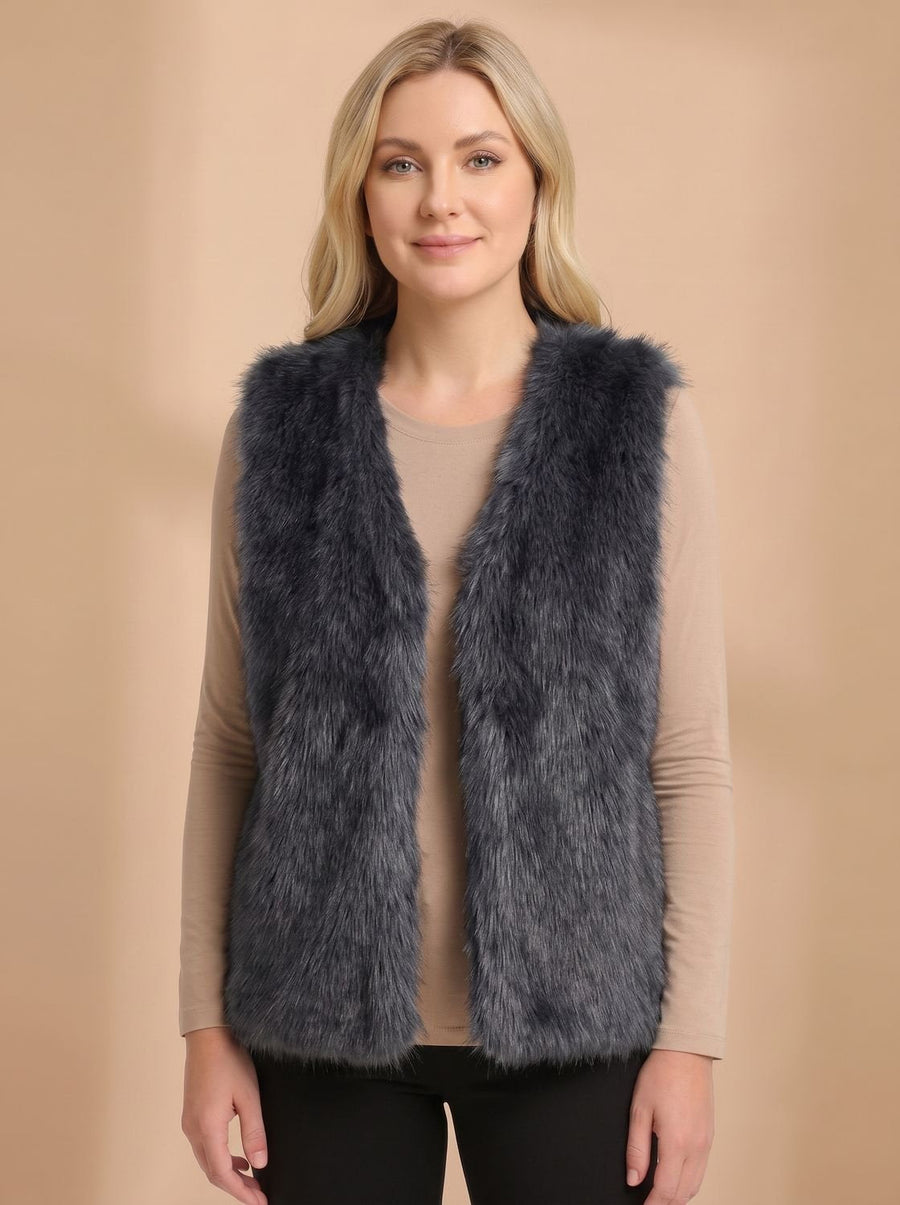 Women's Vest with Faux Fur Lining | Frieda in Gray - Juana Fashion