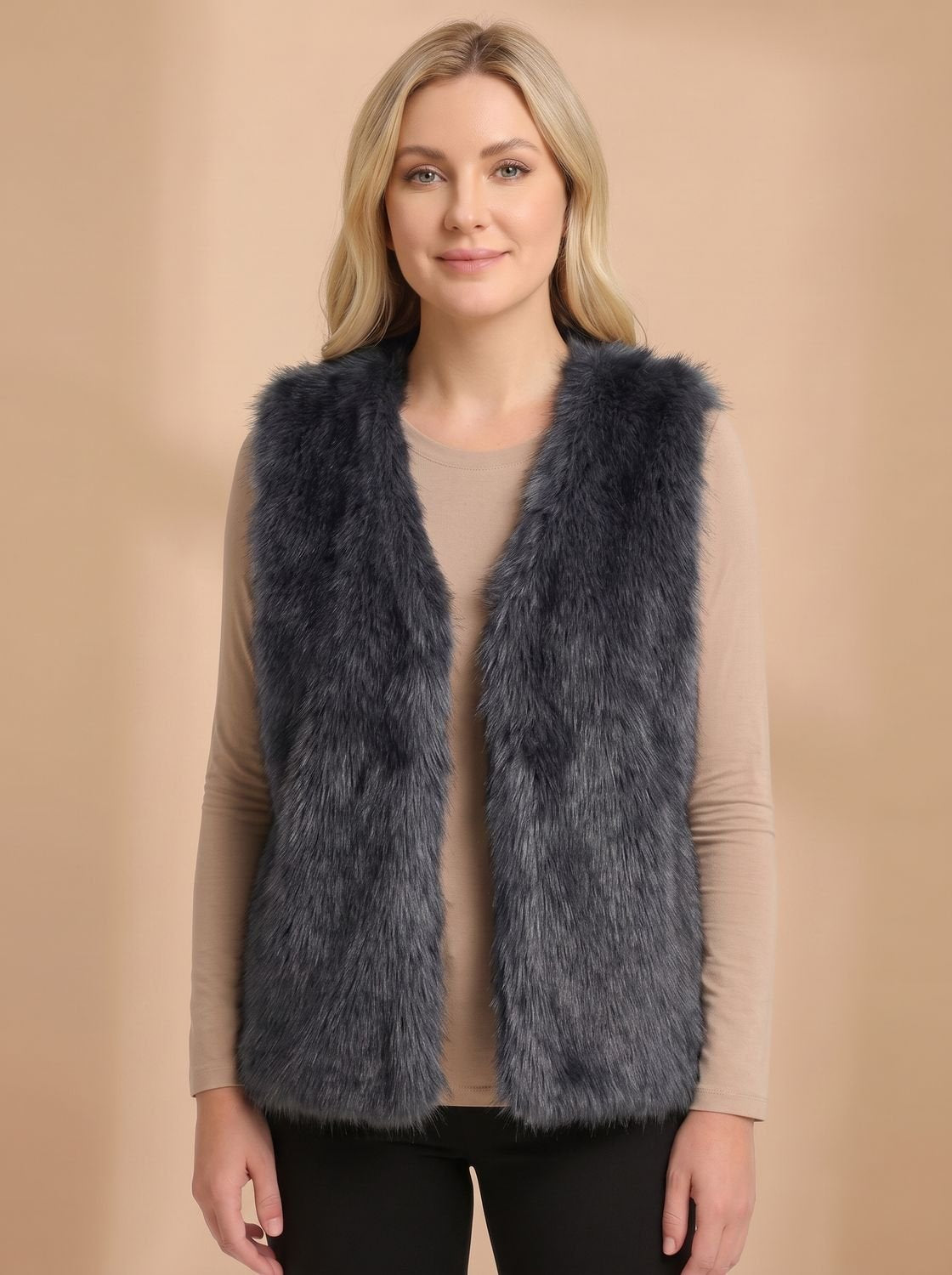 Women's Vest with Faux Fur Lining | Frieda in Gray - Juana Fashion