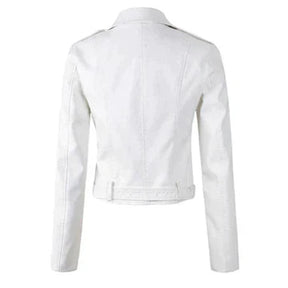 Women's Cropped Faux Leather Biker Jacket | Annika in White - Juana Fashion