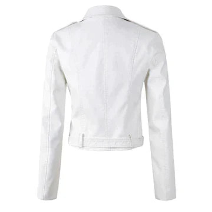 Women's Cropped Faux Leather Biker Jacket | Annika in White - Juana Fashion