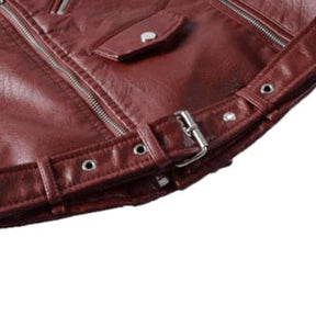 Women's Cropped Faux Leather Biker Jacket | Annika in Red - Juana Fashion