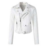 Women's Cropped Faux Leather Biker Jacket | Annika in White - Juana Fashion