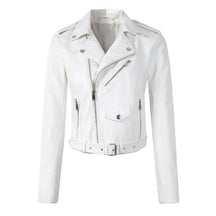 Women's Cropped Faux Leather Biker Jacket | Annika in White - Juana Fashion