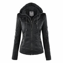 Women's Faux Leather Biker Jacket with Detachable Hood | Katharina in Brown - Juana Fashion