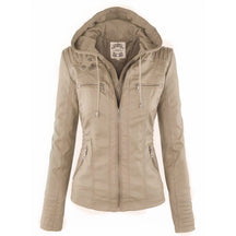Women's Faux Leather Biker Jacket with Detachable Hood | Katharina in Brown - Juana Fashion