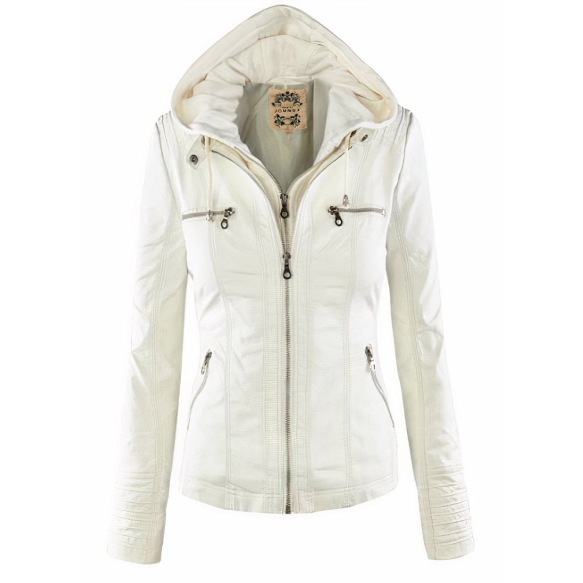 Women's Faux Leather Biker Jacket with Detachable Hood | Katharina in Brown - Juana Fashion