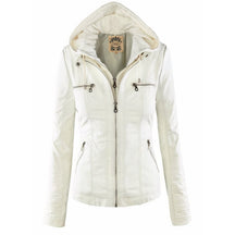 Women's Faux Leather Biker Jacket with Detachable Hood | Katharina in Brown - Juana Fashion