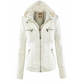 Women's Faux Leather Biker Jacket with Detachable Hood | Katharina in Brown - Juana Fashion