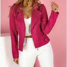 Women's Faux Leather Biker Jacket with Lapels | Charlotte in Green - Juana Fashion