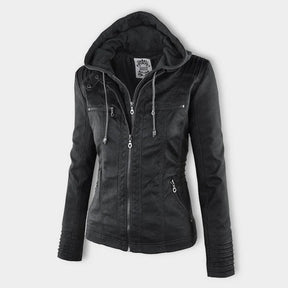 Women's Hooded Faux Leather Jacket | Annika in Black - Juana Fashion
