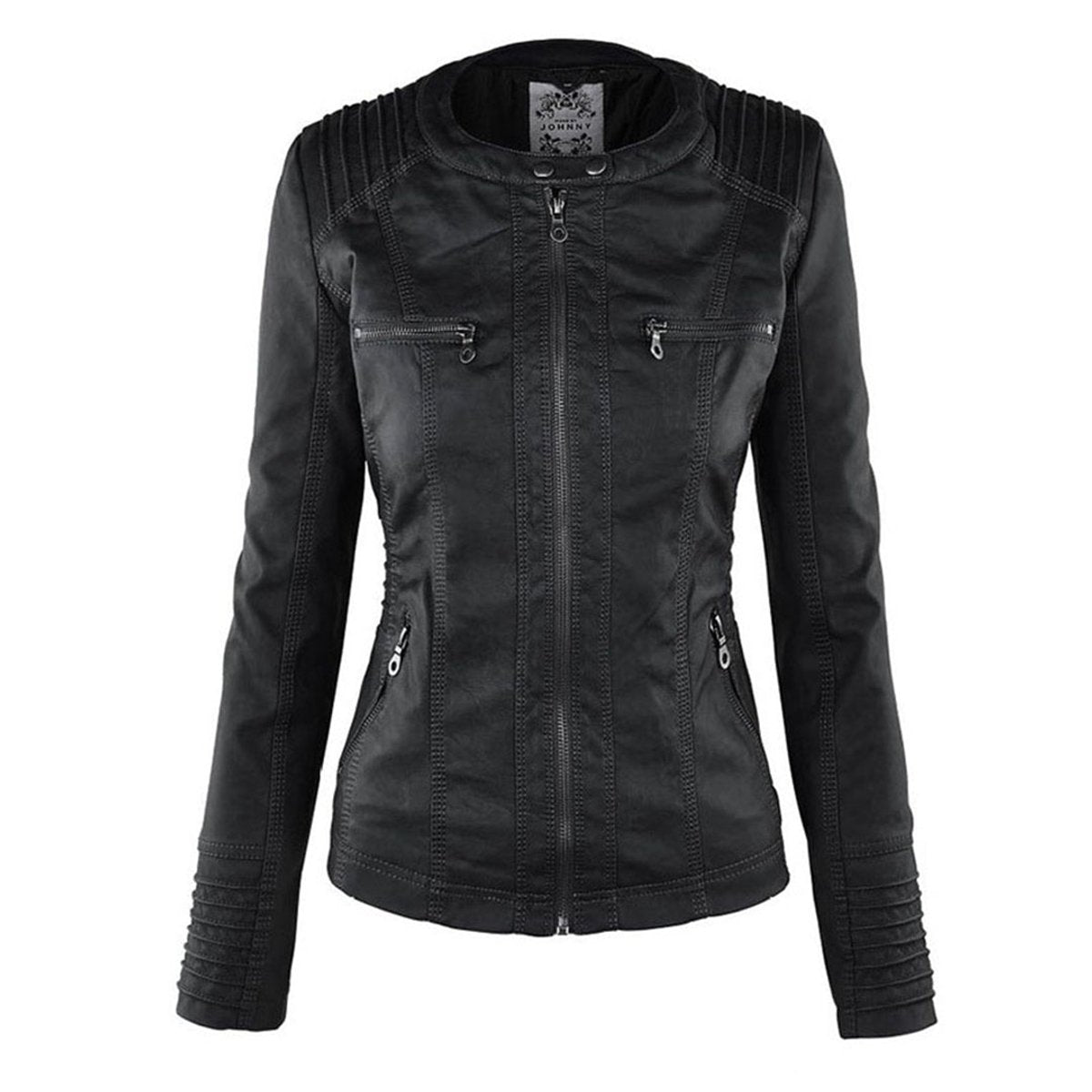 Women's Hooded Faux Leather Jacket | Annika in Black - Juana Fashion