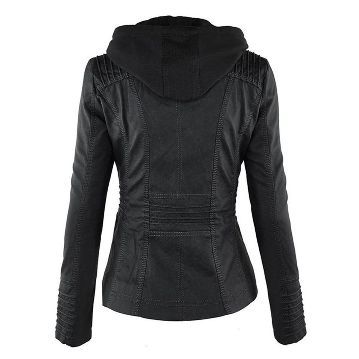 Women's Hooded Faux Leather Jacket | Annika in Black - Juana Fashion