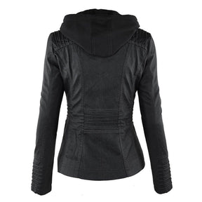 Women's Hooded Faux Leather Jacket | Annika in Black - Juana Fashion