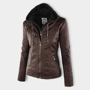 Women's Hooded Faux Leather Jacket | Annika in Black - Juana Fashion