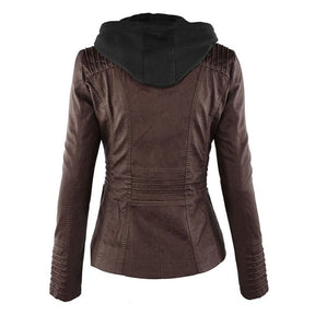 Women's Hooded Faux Leather Jacket | Annika in Black - Juana Fashion
