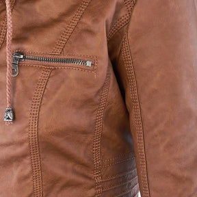 Women's Hooded Faux Leather Jacket | Annika in Brown - Juana Fashion
