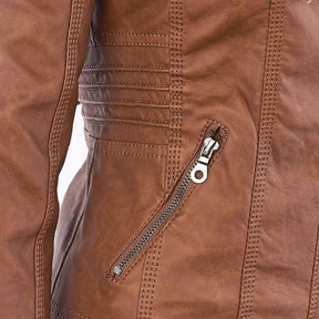 Women's Hooded Faux Leather Jacket | Annika in Brown - Juana Fashion