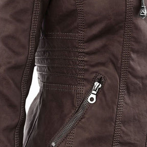 Women's Hooded Faux Leather Jacket | Annika in Brown - Juana Fashion