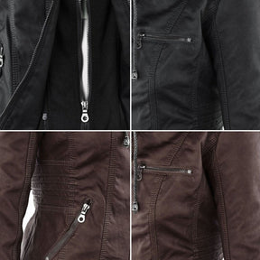 Women's Hooded Faux Leather Jacket | Annika - Juana Fashion