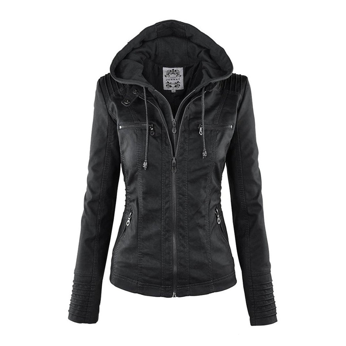 Women's Hooded Faux Leather Jacket | Annika in Khaki - Juana Fashion