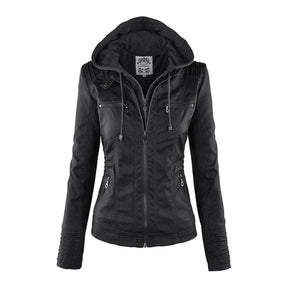 Women's Hooded Faux Leather Jacket | Annika in Khaki - Juana Fashion