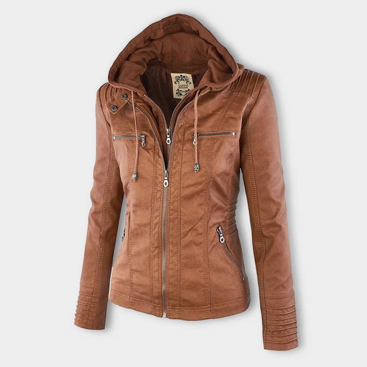 Women's Hooded Faux Leather Jacket | Annika in Khaki - Juana Fashion