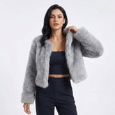 Women's Cropped Faux Fur Cardigan Jacket | Lena in Gray - Juana Fashion