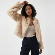 Women's Cropped Faux Fur Cardigan Jacket | Lena in Gray - Juana Fashion
