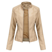 Women's Cropped Tailored Faux Leather Biker Jacket | Katharina in Beige - Juana Fashion