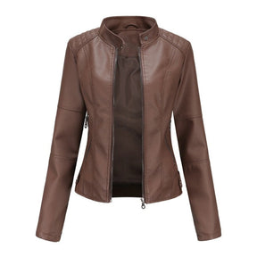 Women's Cropped Tailored Faux Leather Biker Jacket | Katharina in Beige - Juana Fashion